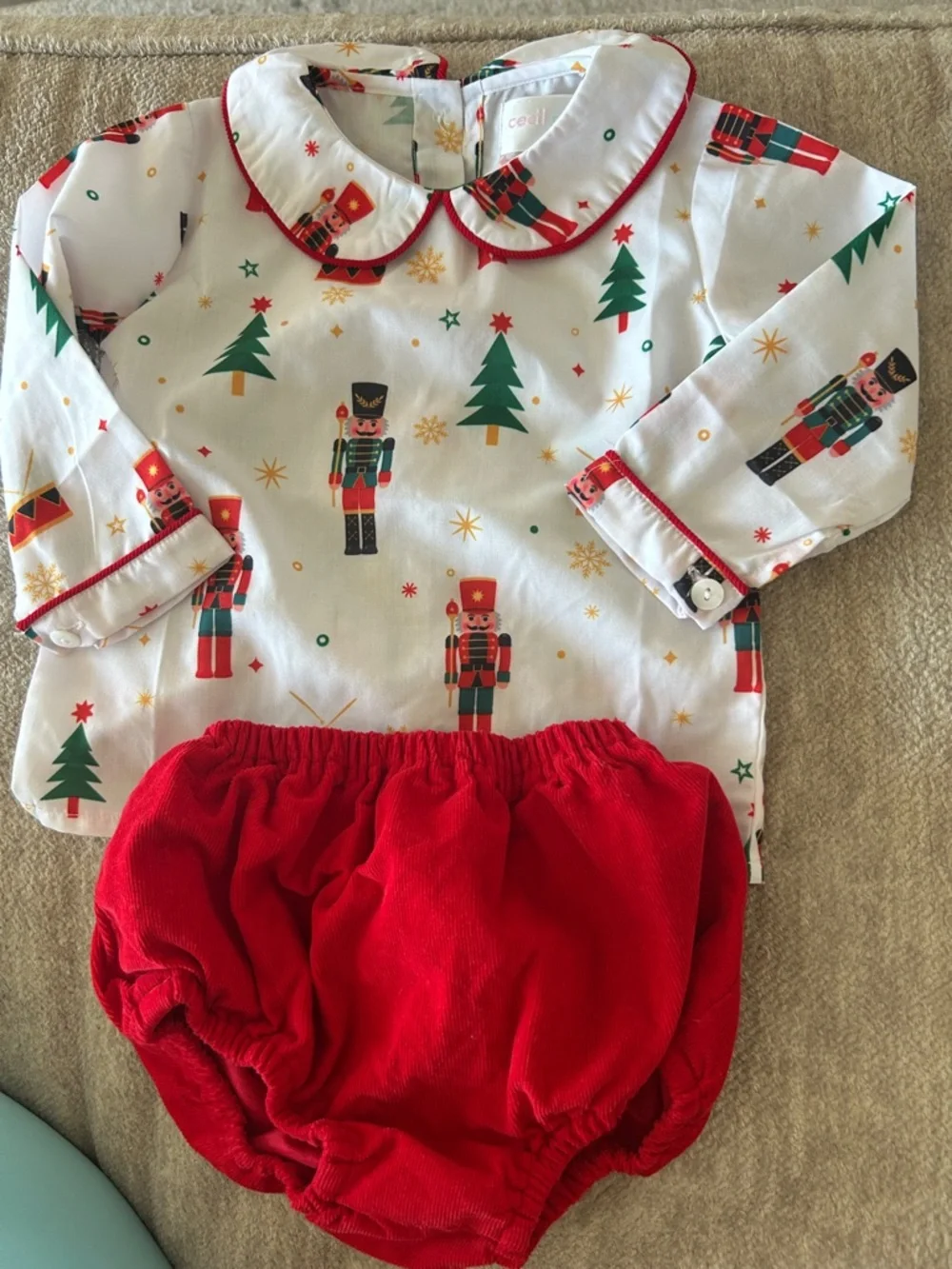 Cecil and Lou Nutcracker top with Red Diaper Cover 9mon
